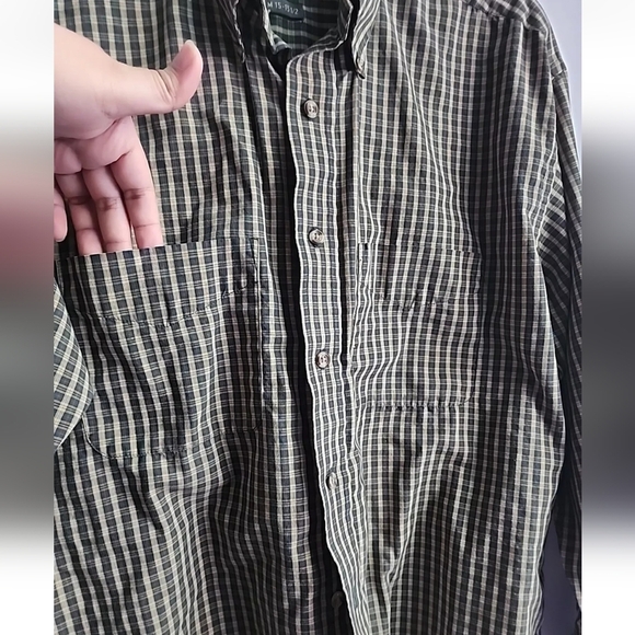 Van Heusen Large Men yellow tan black plaid casual long sleeve dress shirt - Picture 3 of 9